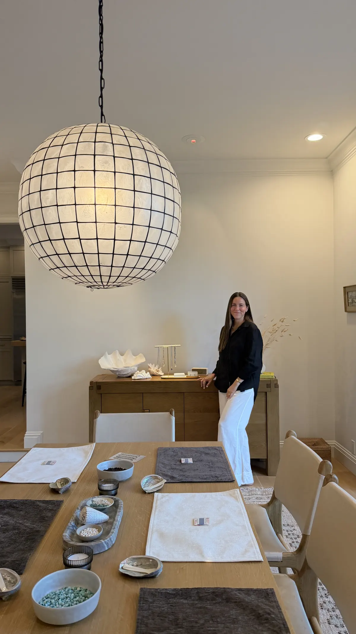 Jen at the head of the table before guests arrive